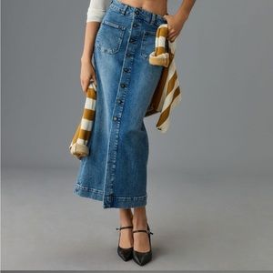 Denim Button Midi Skirt